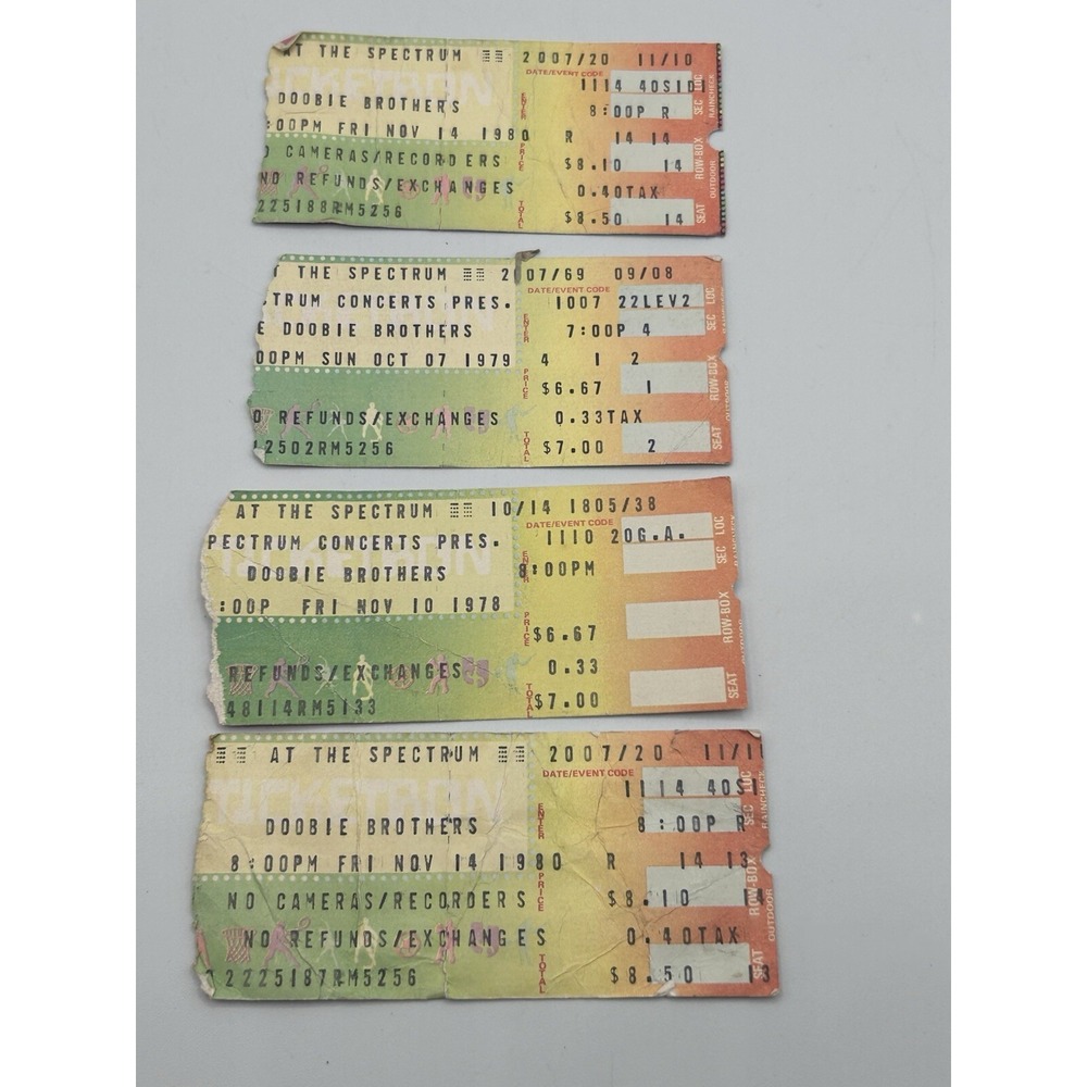 1978-80 Doobie Brothers At The Spectrum Concert Tickets Philly, PA Lot Of 4